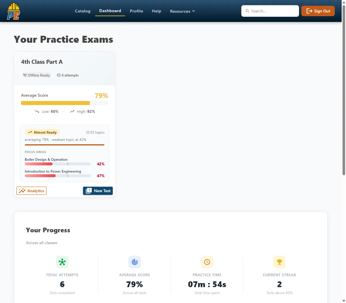 Personal Dashboard - PE Practice screenshot